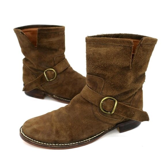 Fiorentini + Baker Eli Brown Suede Zip Buckle Short Biker Booties Women's 39/9M - Picture 1 of 5